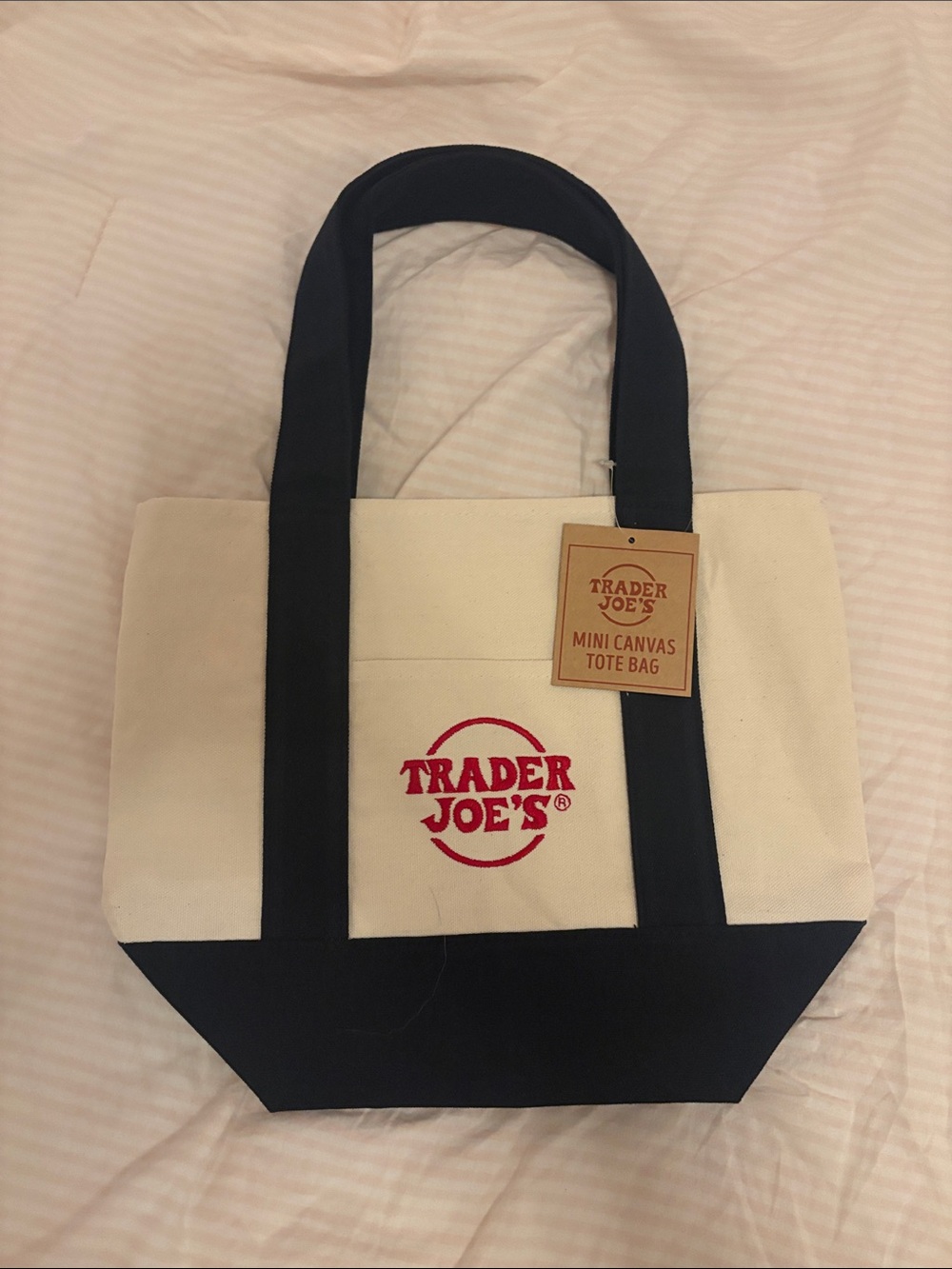 VIRAL NWT! Trader Joe's Canvas Tote Bag in White and Black with Red Logo